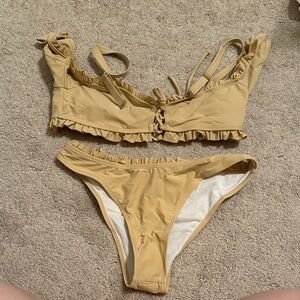 SHEIN Beige Ruffle Trim Bikini NWOT